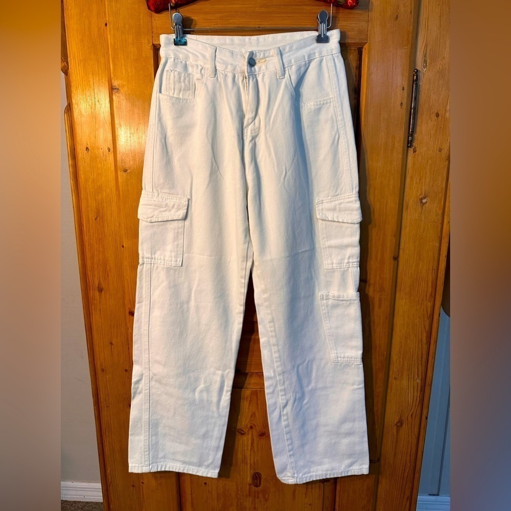 Shein White Denim Wide Leg Painters Pant Style Jeans Size Medium